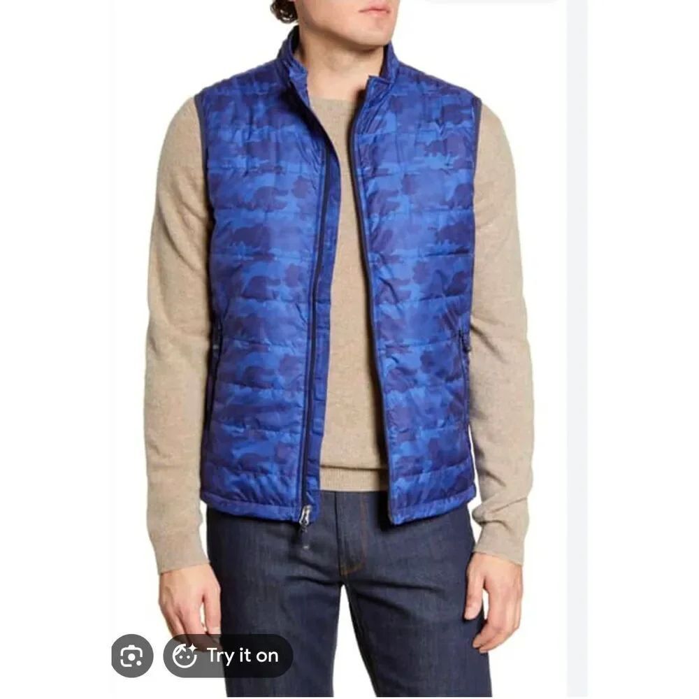 Peter Millar Hyperlight Camo Quilted Performance Vest In Blue Size XXL